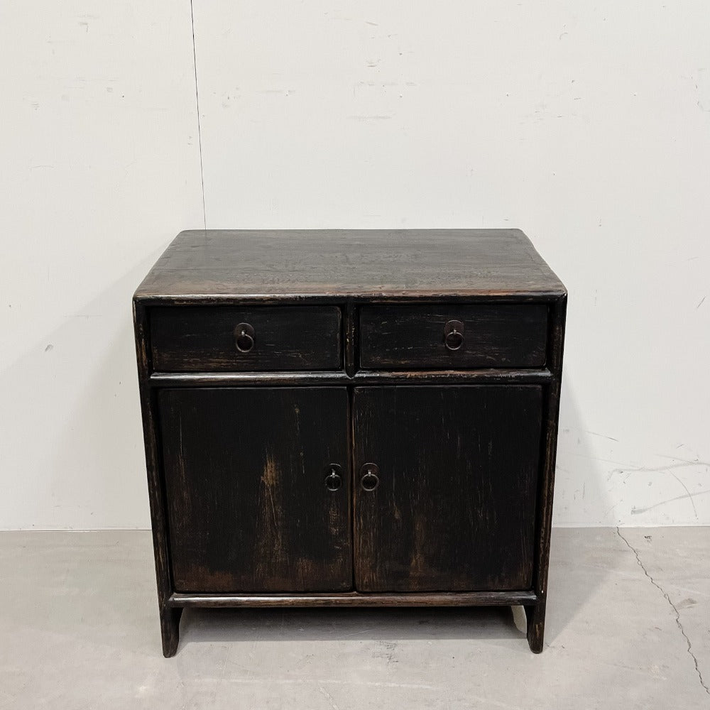Chinese Black Lacquer Elm Sideboard - 19thC Chinese Black Lacquer Elm Sideboard - 19thC