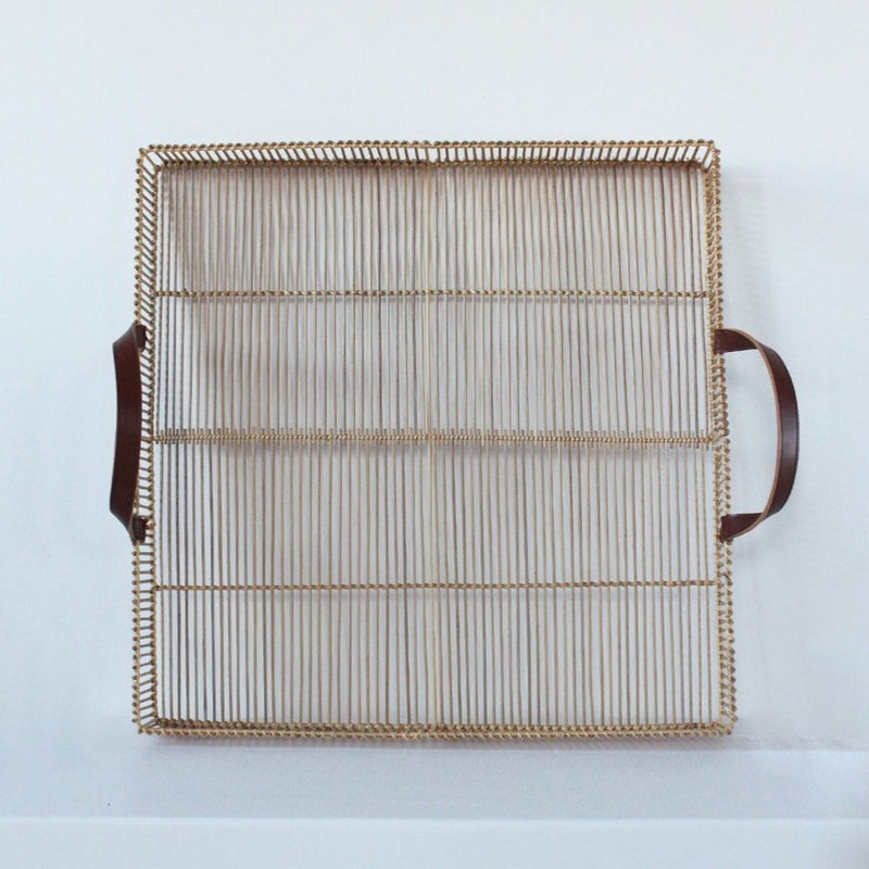 Square Trays Natural w Leather Handles