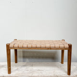 Leather & Wooden Bench Seat / Walnut