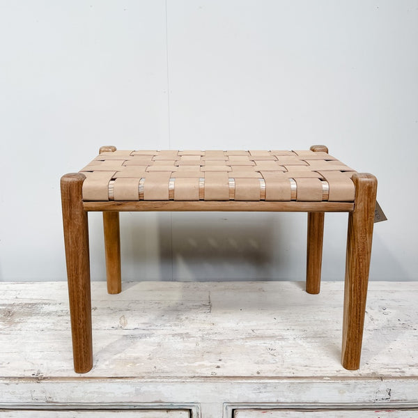 Leather & Wooden Bench Seat / Walnut