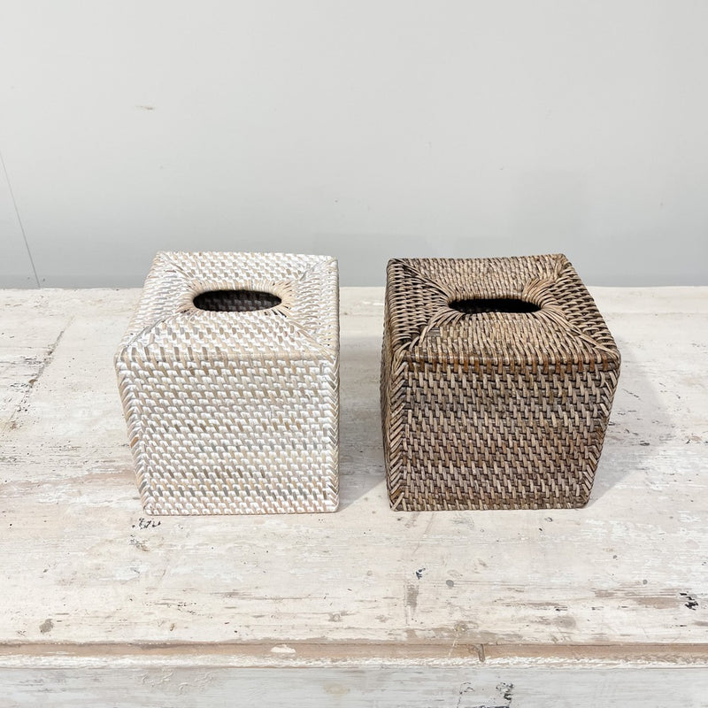 Rattan Tissue Box BROWN & WHITEWASH