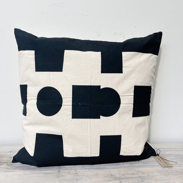 Cushion Cover Only - Natural with Black Circles 60x60