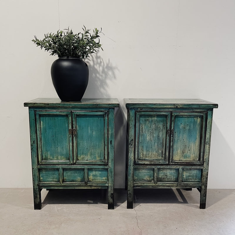 Antique Teal Green Side Cabinet