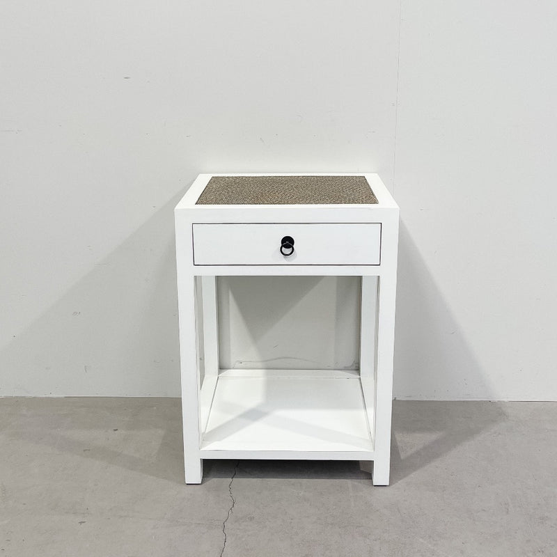 White bedside table