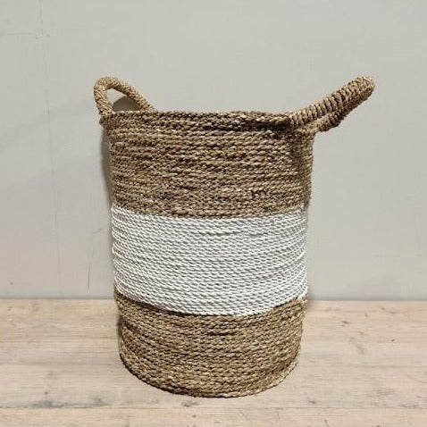 Basket Tall (White & Natural) - SEAGRASS & RAFFIA