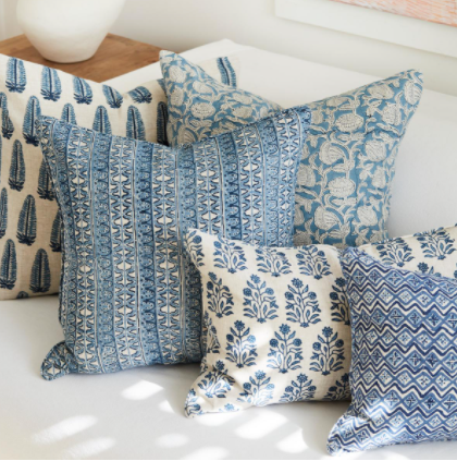 Walter G  Marbella Azure (Hand Block Printed) Cushion Cover 