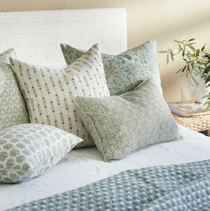 Walter G - Uluwatu Wasabi (Hand Block Printed) Cushion Cover ONLY 55x55